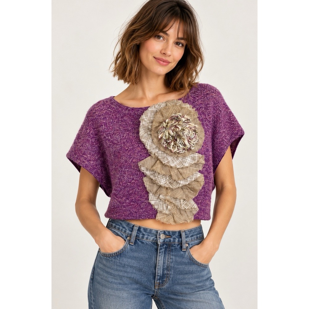 NEW! Moth Anthropologie Wool Blend Cropped Sweater Floral SZ S/M